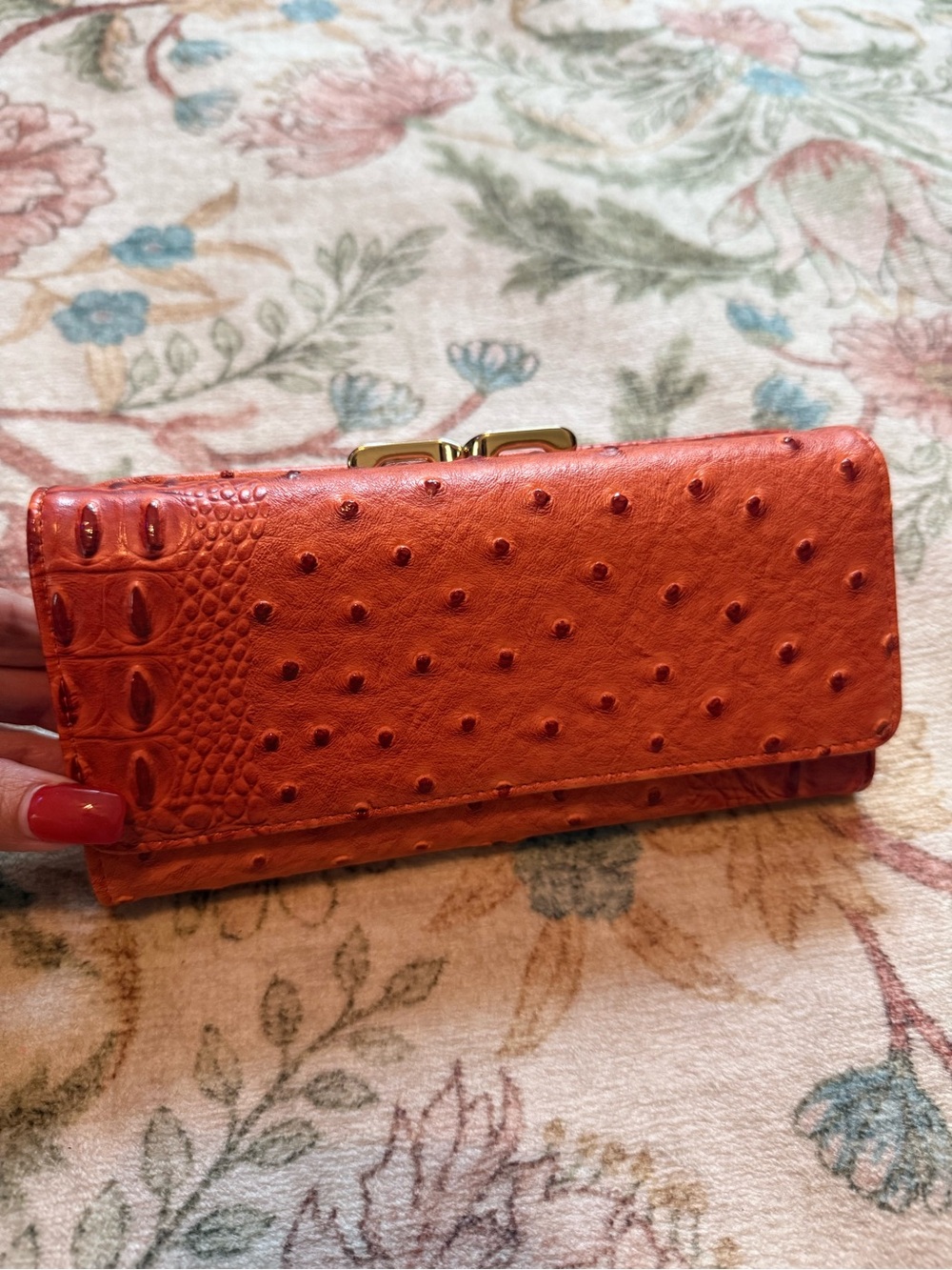 Orange Textured Ostrich-Style Women’s Clutch Wallet